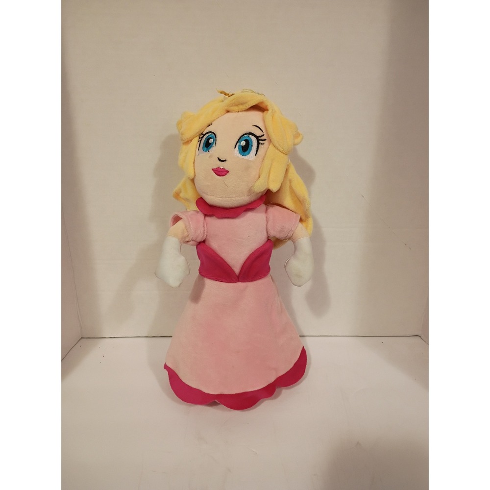 Nintendo Super Mario Bros Princess Peach Plush Stuffed Toy Pink Dress Crown